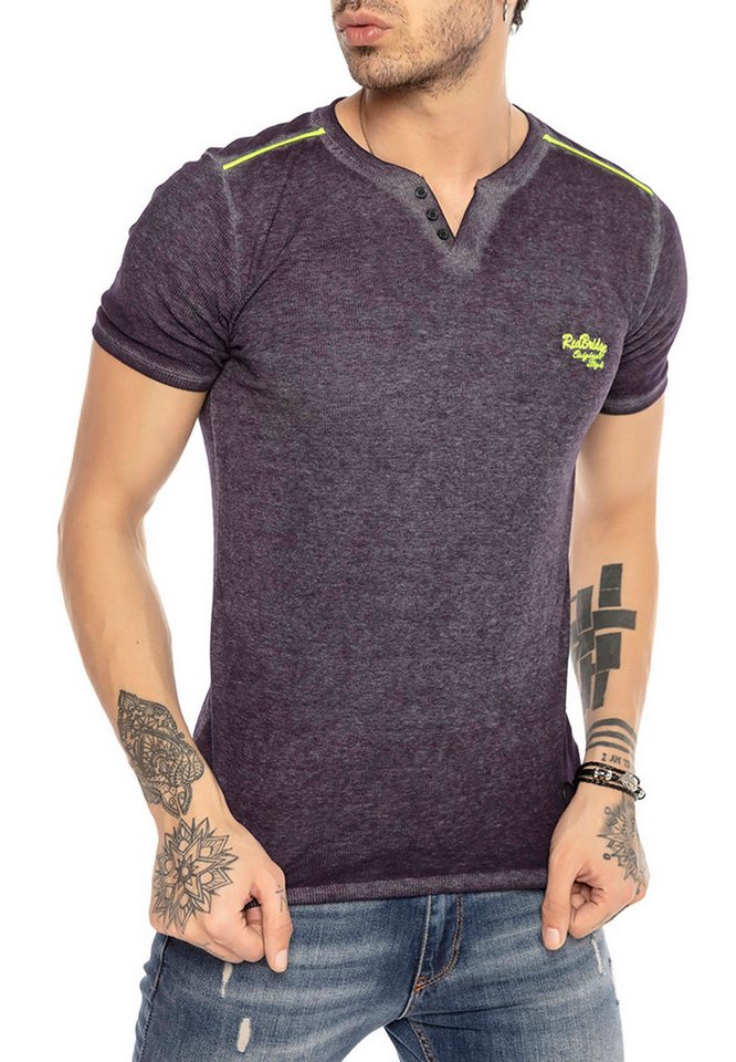 RedBridge T-Shirt mit Henley-Ausschnitt im Used-Look – Kurzarm-Shirt Basic von RedBridge