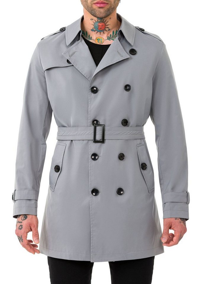 RedBridge Trenchcoat Red Bridge Herren Mantel Trenchcoat Jacke Light Version Grau S Premium Qualität von RedBridge