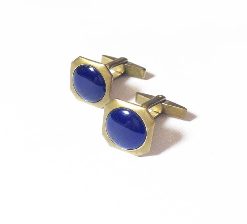 Vintage Manschettenknöpfe Mit Blauem Cabochon von RedDogVintage