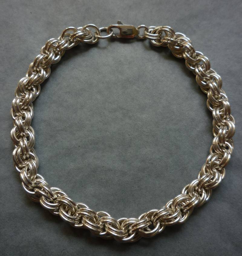 Chain Maille Armband in Sterlingsilber, Doppelseil Muster Chain Maille Armband in Sterlingsilber, Doppelseil Muster von RedEarthStudios