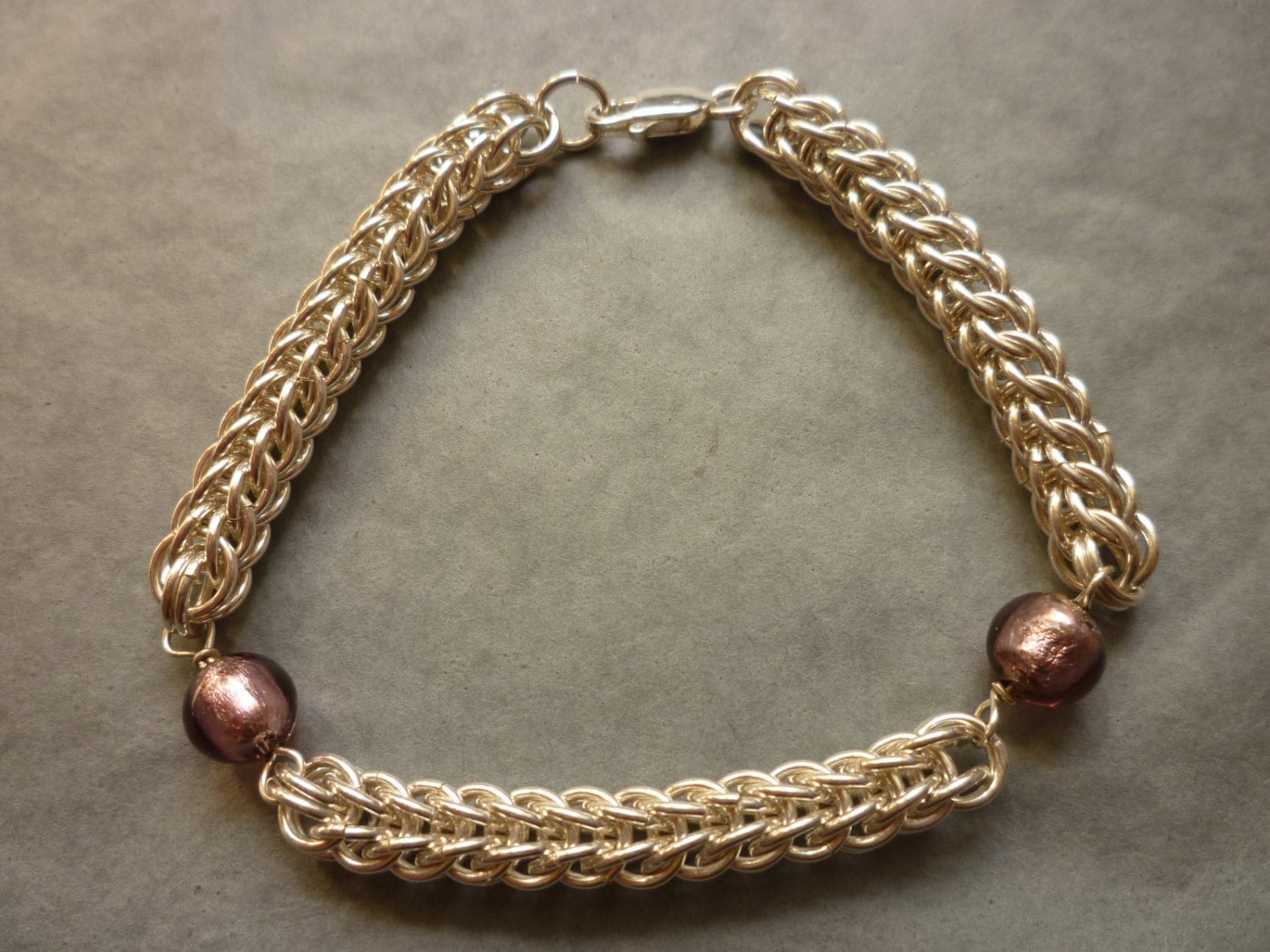 Chain Maille Und Murano Glas Perlen Armband in Sterlingsilber Chain Maille Und Murano Glas Perlen Armband in Sterlingsilber von RedEarthStudios