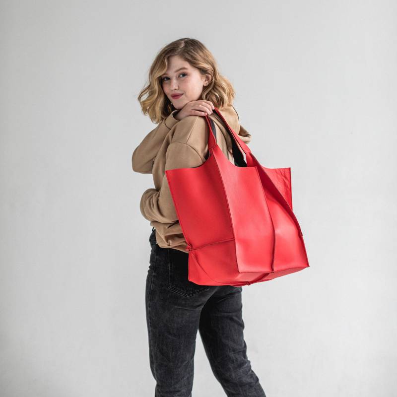 Große Hobo Tasche Aus Leder Double Face Rot Slouchy Tote von RedFoxNose