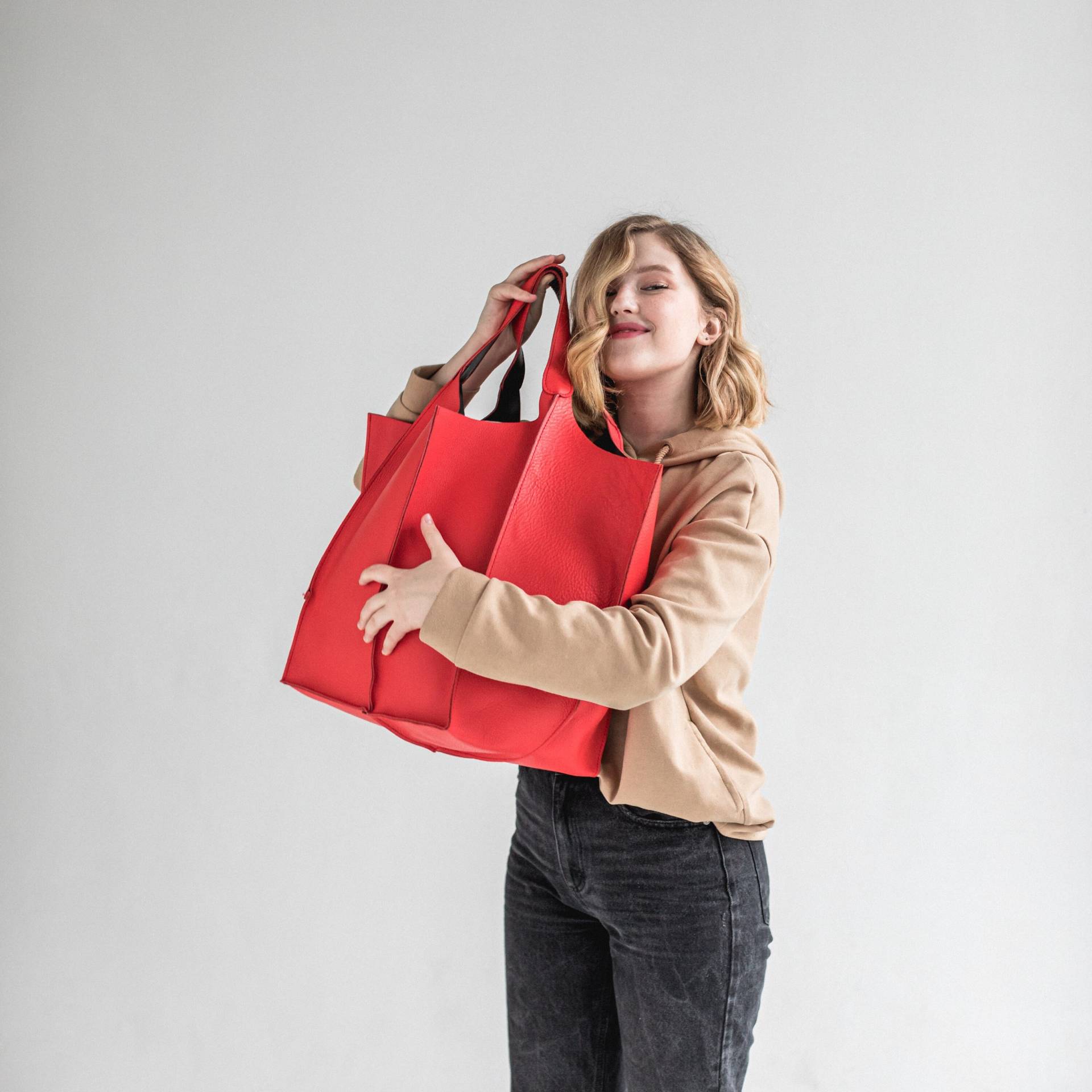 Handgefertigte Leder Umhängetasche Double Face Design, Großes Fach von RedFoxNose