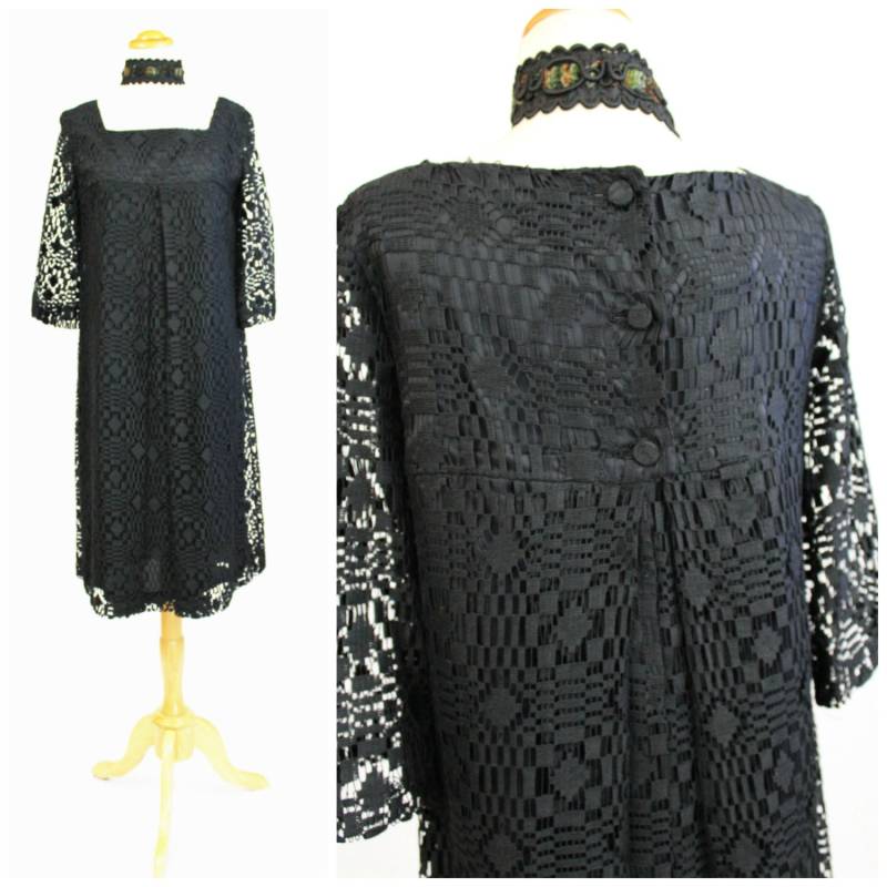 Vintage 60Er Jahre Designer Burt Stanley Of California Black Lace Sheath Abend Cocktailkleid Babydoll von RedHatVintage