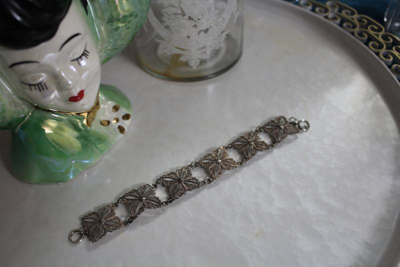 Vintage Antik Sterlingsilber Filigran Von Hand Gequetscht Link Armband Schmuck/925 Silber von RedHatVintage