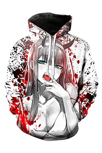 RedJade Herren Damen Anime Hoodie Sweatshirt Pullover Darling LIEBLING in The Franxx Zero Two von RedJade