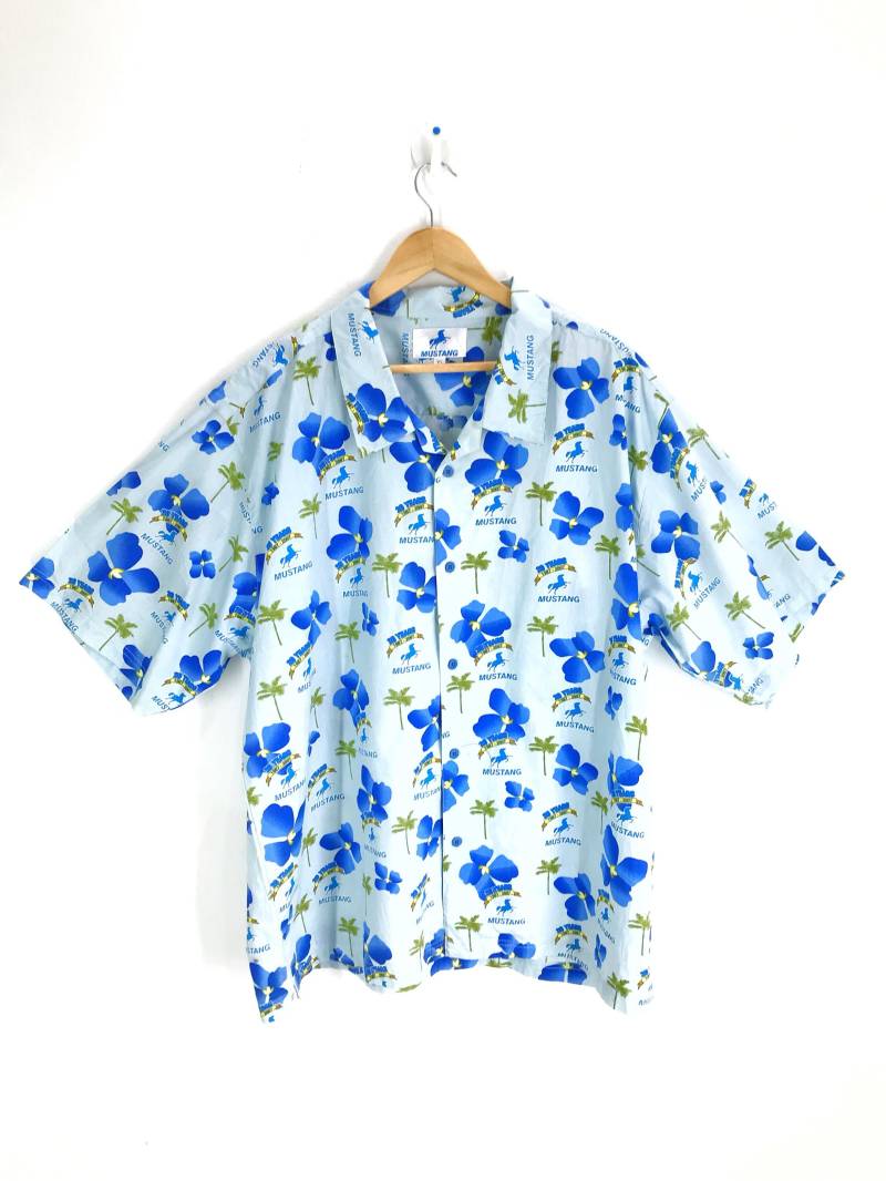 Vintage Mustang Hawaii Hemd Asiatisch Blumen Motiv All Over Print Baggy Aloha Xl Size von RedLandVtg
