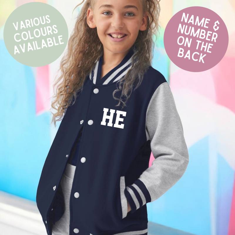 Kinder Personalisierte Name & Nummer Varsity Letterman Jacke American Style College Baseball Personalisiert von RedLeaderUK