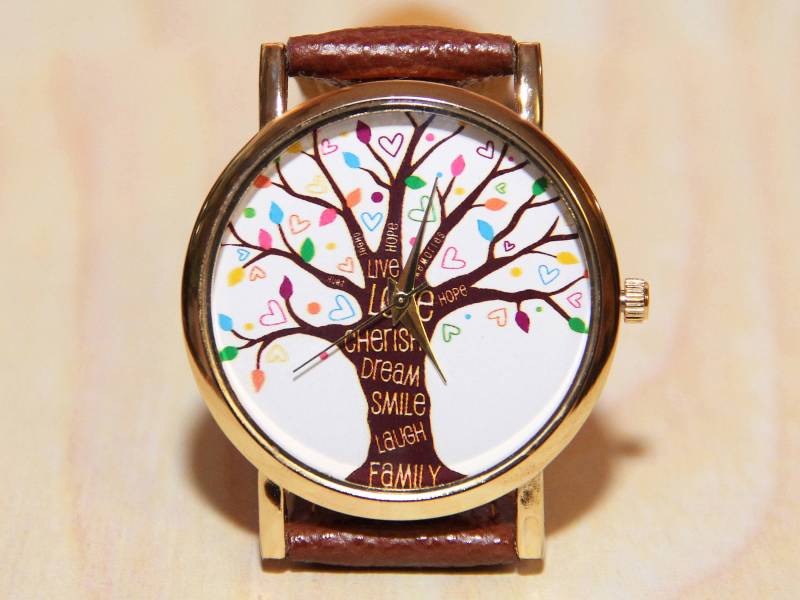 Beobachten Sie Den Baum Des Lebens, Stammbaum, Symbol Erbe, Damenuhr, Herrenuhr, Handgefertigte Uhr, Lederuhr von RedMadagaskar