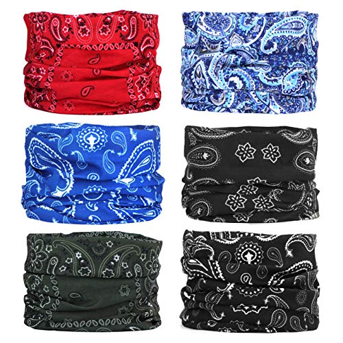 6 Stück Nahtlose Bandanas Multifunktionstuch Schal - Elastiche Multifunktion Stirnband Gaiter Balaclava Gesichtsmaske Kopfbedeckung UV Residenz für Yoga Laufen Wandern Radfahren Motorradfahren von RedMaple