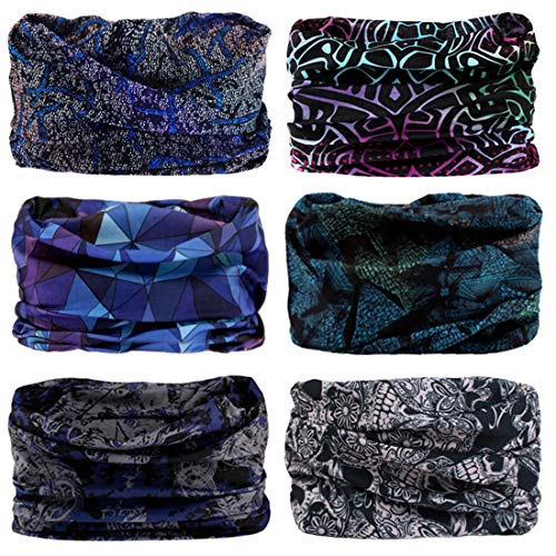 6 Stück Nahtlose Bandanas Multifunktionstuch Schal - Elastiche Multifunktion Stirnband Gaiter Balaclava Gesichtsmaske Kopfbedeckung UV Residenz für Yoga Laufen Wandern Radfahren Motorradfahren von RedMaple