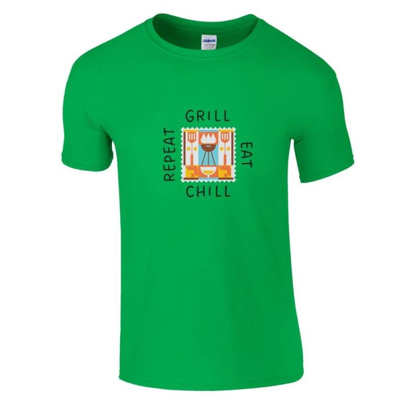 Tolles T-Shirt Mit Aufdruck Grill, Chill, Refill Rundhalsausschnitt Und Schöner Grafik Viele Farben Schönes Geschenk Grillparty Lässig von RedMountainStreet