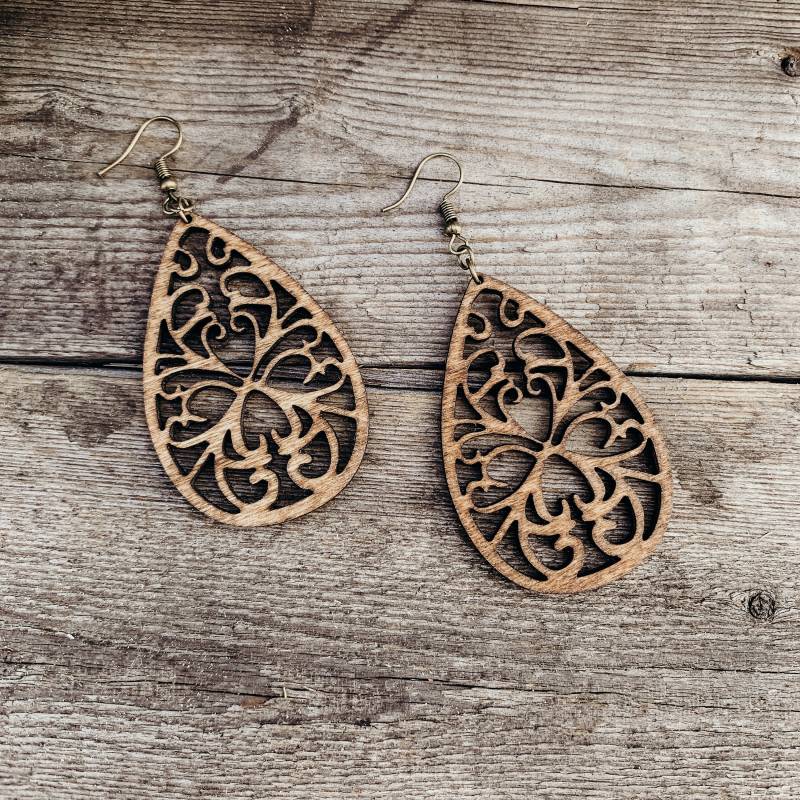 Leichte Holz Teardrop Boho Ohrringe | Handgefertigte Dunkel Gebeizte Birke Antike Bronze Haken Leichte Holz Teardrop Boho Ohrringe | Handgefertigte Dunkel Gebeizte Birke Antike Bronze Haken von RedShedDesignsShop