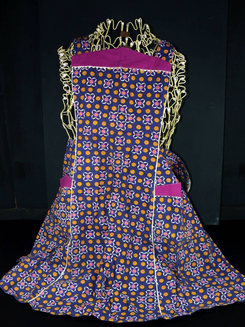 Midcentury Küchen-Schürze Baumwolle Blau Geblümt 60Er Jahre von RedTigerRetro