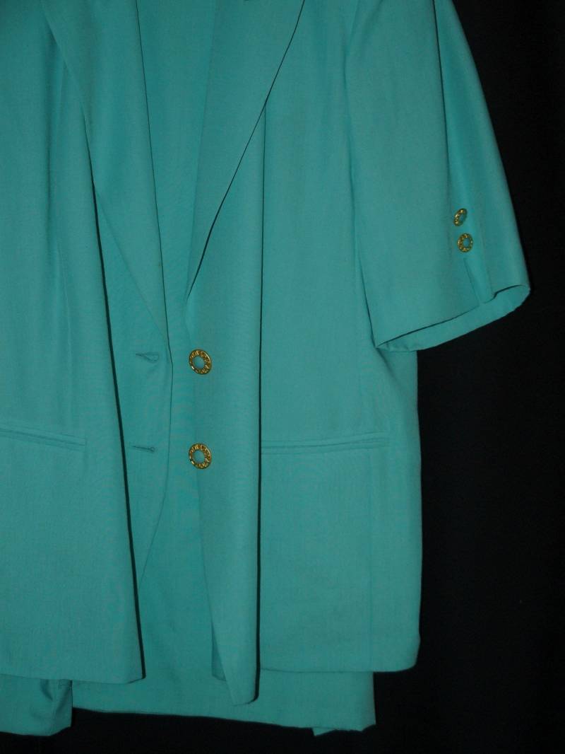 Vintage Sommer Kostüm Blazer + Rock Türkis Gr.48 Rio80Er Jahre von RedTigerRetro