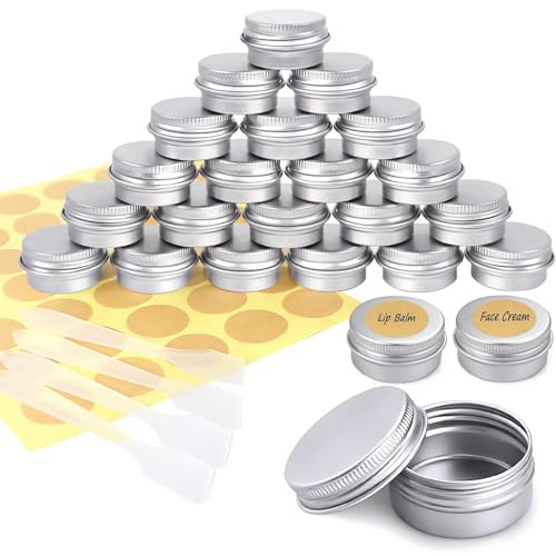 Redamancy 24 Stück Aluminium Döschen, 5ml Aluminium Leer Döschen, Lippenbalsam Döschen mit 70 Runde Aufkleber, Cremedosen zum Befüllen für Lippenbalsam, Lotion, Creme, Masken, Mini-Kerzen, Kosmetik von Redamancy