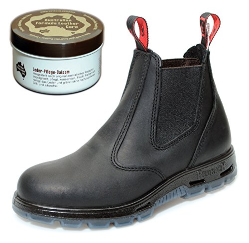 Redback USBBK Safety Work Boots aus Australien - mit Stahlkappe - Unisex + Lederpflege | Black/Schwarz | UK 10.0 / EU 44.0 von Redback