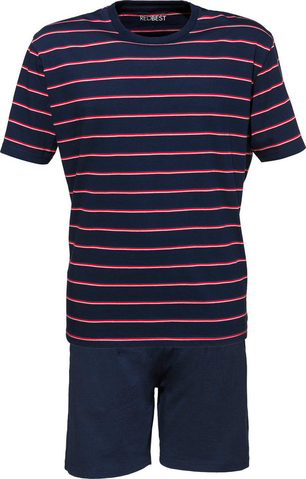 REDBEST Pyjama Herren-Shorty Single-Jersey Streifen: gestrickter Ringel, Oberteil von Redbest
