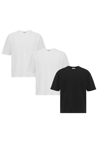 3er Pack Oversized T-Shirts – Klassisches Basic Shirt aus Baumwolle – Kurzarm, Rundhals – Ideal für Alltag, Freizeit & Streetwear 2X Weiß 1x Schwarz XXL von Redbridge