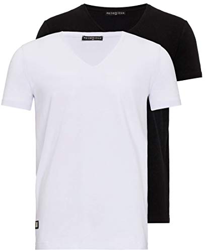 Basic T-Shirt 2er-Pack mit V-Ausschnitt Atmungsaktiv Baumwolle 1x Schwarz 1x Weiß L von Redbridge