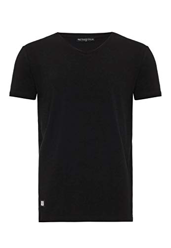 Basic T-Shirt Herren mit V-Ausschnitt Atmungsaktiv Baumwolle Regular Fit Schwarz S von Redbridge