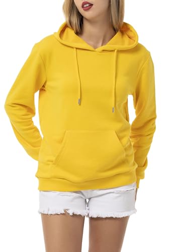 Damen Hoodie Bequemer Kapuzenpullover mit Kängurutasche Lässiger Sweatshirt-Look für Alltag und Freizeit Gelb M von Redbridge