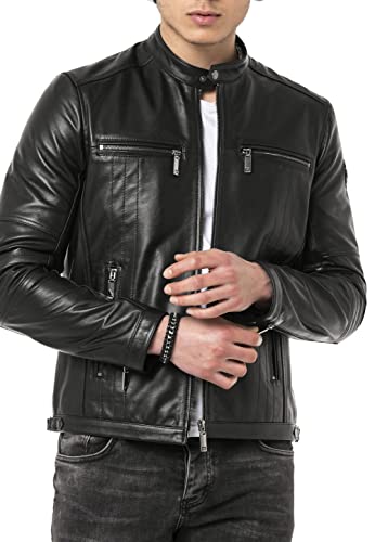 Echt Lederjacke Herren Bikerjacke Übergangsjacke Schwarz 3XL von Redbridge