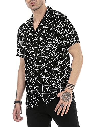 Hemd für Herren Freizeit-Hemd Kurzarm Animal Print Leichter Stoff Schwarz XL von Redbridge