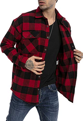 Hemd für Herren Freizeithemd Holzfällerhemd Kariert Plaid Shirt Vintage Rot-Schwarz M von Redbridge