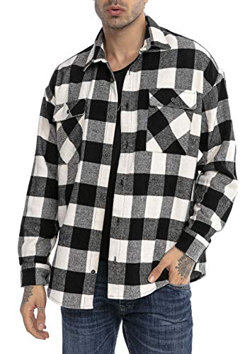 Hemd für Herren Freizeithemd Holzfällerhemd Kariert Plaid Shirt Vintage Schwarz-Weiß L von Redbridge