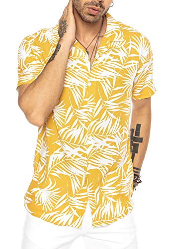 Herren Hawaii Hemd Kurzarm Shirt Design Aloha Casual Mustard M von Redbridge