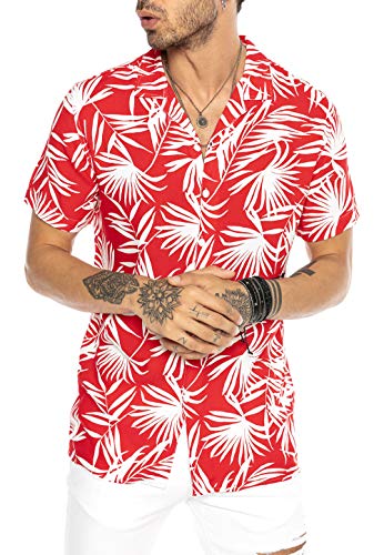 Herren Hawaii Hemd Kurzarm Shirt Design Aloha Casual Rot M von Redbridge