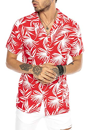 Herren Hawaii Hemd Kurzarm Shirt Design Aloha Casual Rot S von Redbridge