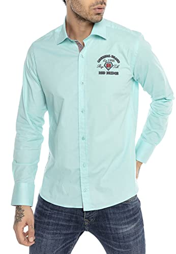 Herren Hemd Langarm Design Diamond Stitched Modern Fit Mint L von Redbridge