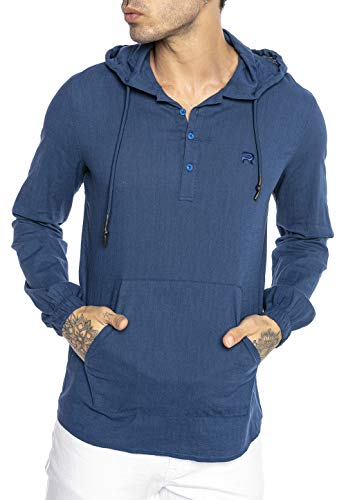 Herren Hemd Leinenhemd Shirt mit Kapuze Sweater Tunik-Hooded Indigo L von Redbridge