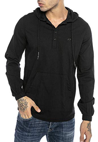 Herren Hemd Leinenhemd Shirt mit Kapuze Sweater Tunik-Hooded Schwarz S von Redbridge