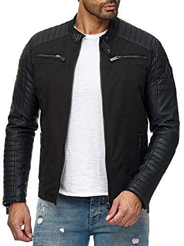 Herren Jacke Lederjacke Kunstleder Biker Übergangsjacke Schwarz 3XL von Redbridge