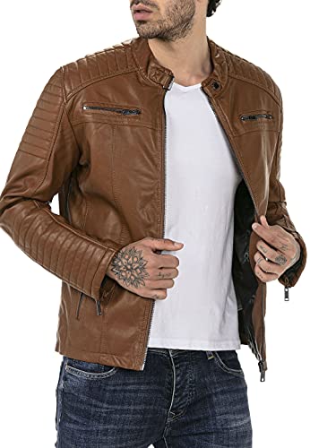 Redbridge Bikerjacke für Herren Kunstleder-Jacke Übergangsjacke Reißverschluss Braun S von Redbridge