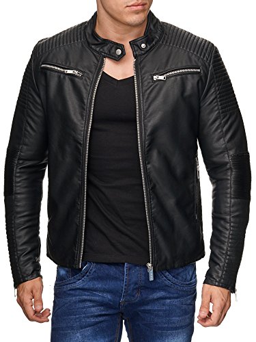 Herren Lederjacke Kunstleder Bikerjacke Übergangsjacke Brooklyn Slim Fit Schwarz L von Redbridge