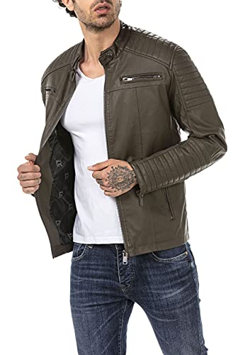 Redbridge Bikerjacke für Herren Kunstleder-Jacke Übergangsjacke Reißverschluss Khaki L von Redbridge