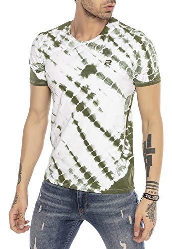 Herren T-Shirt Batik Design Kurzarm Streetstyle 90er Rundhals Khaki XL von Redbridge