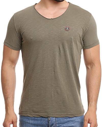 Herren T-Shirt Casual Leichter V-Ausschnitt Baumwolle Urban Style Khaki M von Redbridge