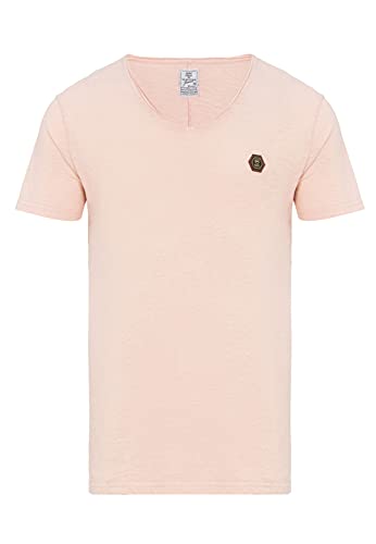 Herren T-Shirt Casual Leichter V-Ausschnitt Baumwolle Urban Style Rosa M von Redbridge