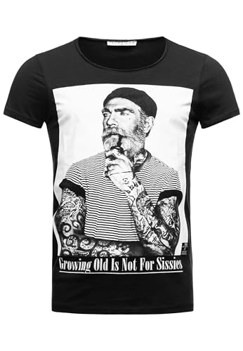 Herren T-Shirt Growing Old is Not for Sissies Freizeitshirt Tattoo Print Motiv Slim Fit Tshirt (XL, Schwarz) von Redbridge