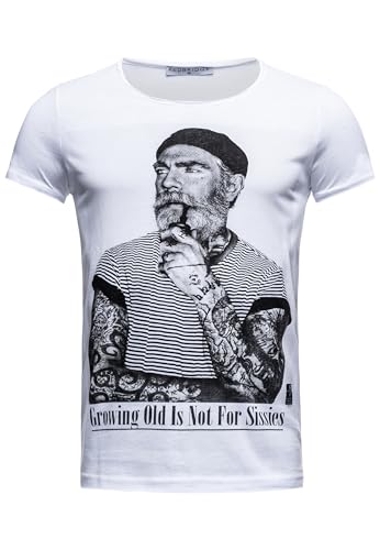 Herren T-Shirt Growing Old is not for Sissies Freizeitshirt Tattoo Print Motiv Slim Fit Tshirt 3XL Weiß von Redbridge