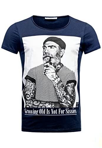 Herren T-Shirt Growing Old is not for Sissies Freizeitshirt Tattoo Print Motiv Slim Fit Tshirt S Blau von Redbridge