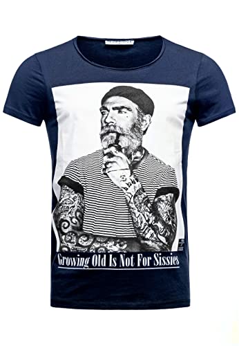 Herren T-Shirt Growing Old is not for Sissies Freizeitshirt Tattoo Print Motiv Slim Fit Tshirt 3XL Blau von Redbridge