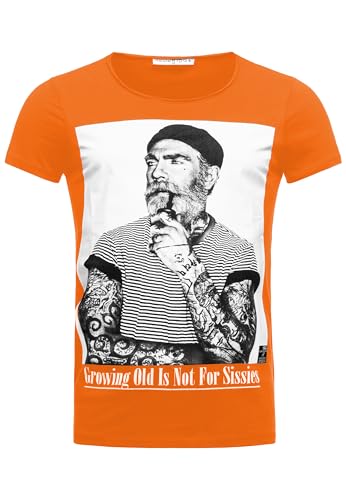 Herren T-Shirt Growing Old is not for Sissies Freizeitshirt Tattoo Print Motiv Slim Fit Tshirt S Orange von Redbridge