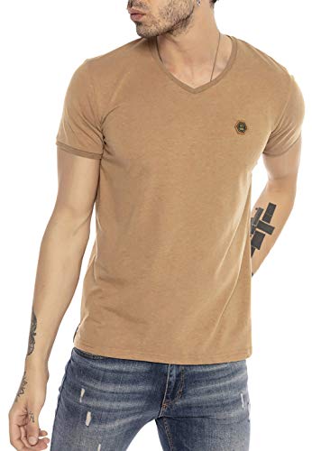Herren T-Shirt Kurzarm V-Ausschnitt Classy Fit Caramel S von Redbridge