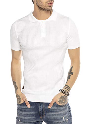 Herren T-Shirt Polo Shirt Casual Vintage Retro Style Kurzarm Strick Gerippt Weiß XXL von Redbridge